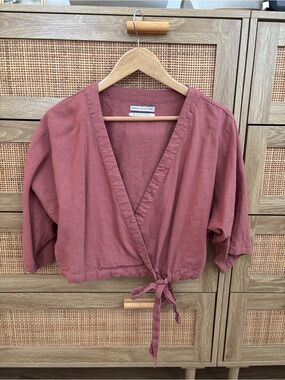Urban Outfitters Dusty Rose Wrap Tie Cropped Blouse